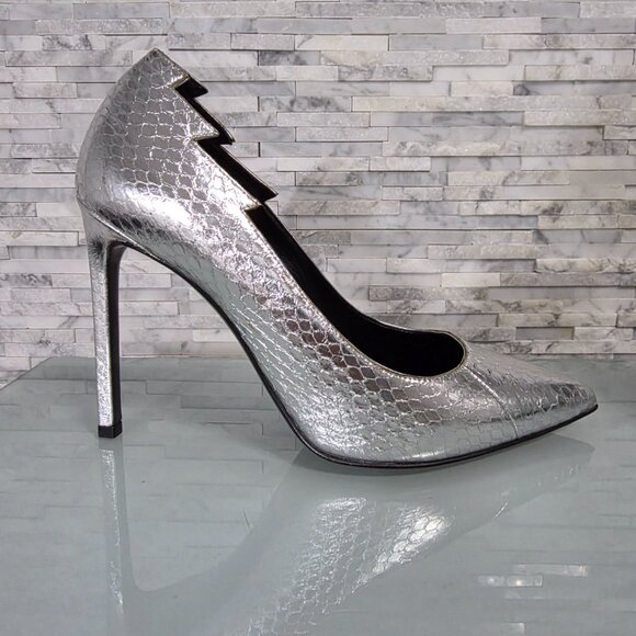SAINT LAURENT PARIS WOMEN'S SIZE 38 US 37.5 SILVER PUMPS SHOES - Picture 3 of 8